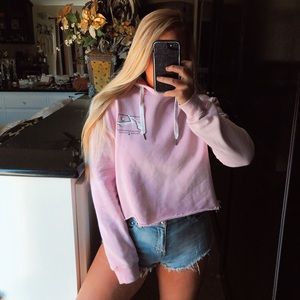 Rusty. Logo Pink surf cropped hooded sweatshirt